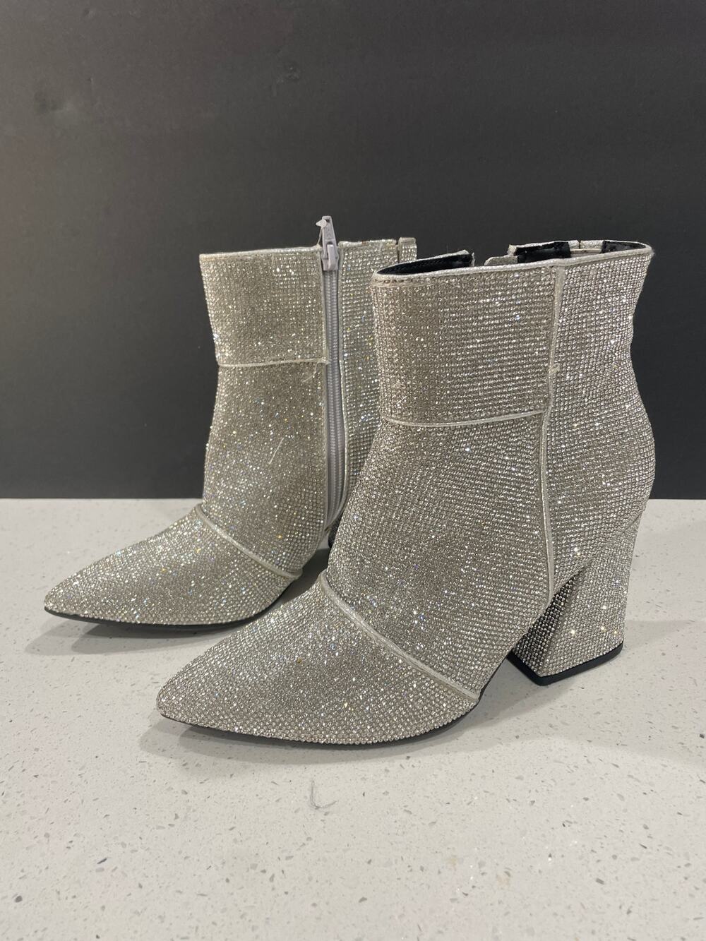 Silver Cailin Rhinestone Ankle Heel Boots 7 WIDE NWT A New Day